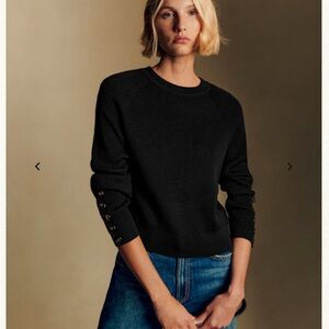 Sezane Sami Black Button-Detail Women's Sweater